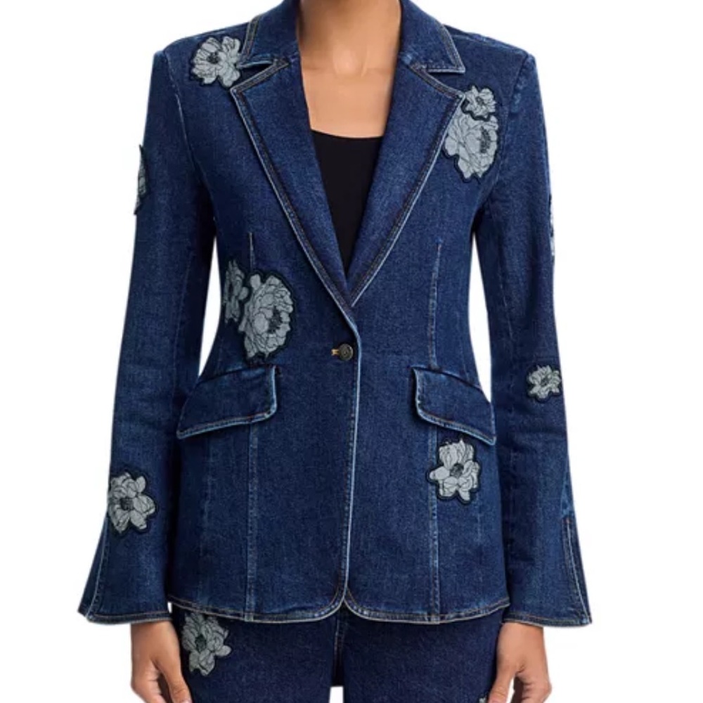 NWT Cinq à Sept Mills Denim Appliqué Blazer